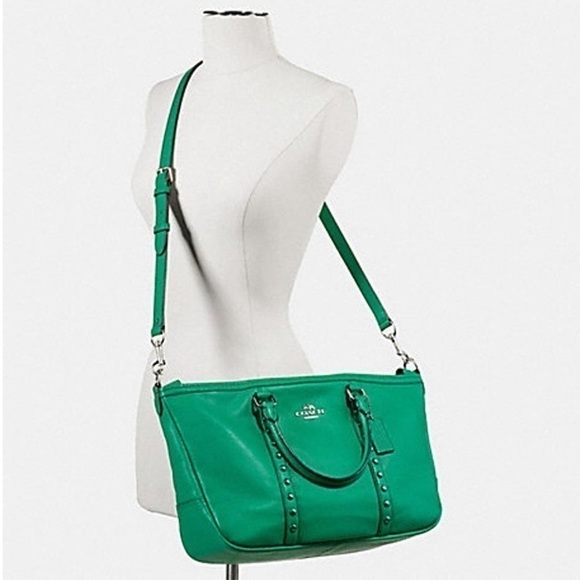 Coach Central Rivet Leaf Enamel Green Leather Bag - Picture 2 of 6